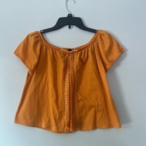 Divided Orange Blouse with Lace Accent